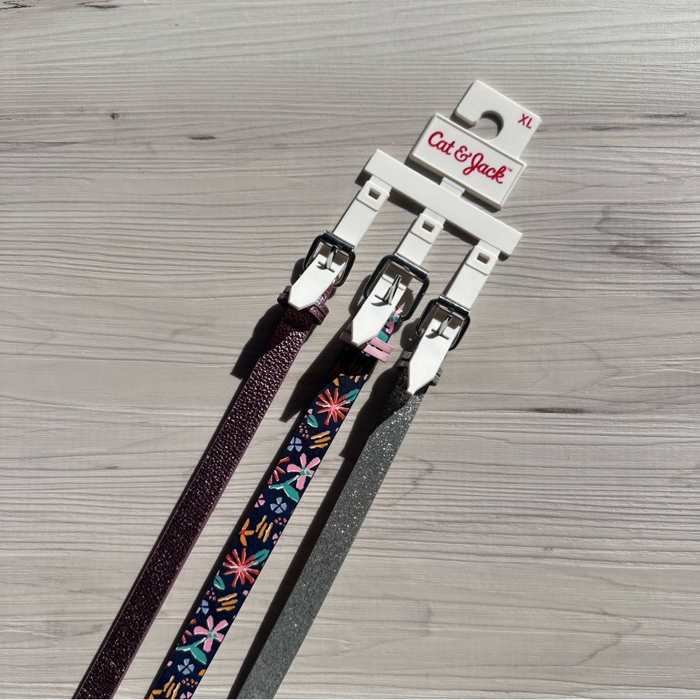 NWT Cat & Jack Kids' Belt Set - Purple, Multicolor, and Silver
